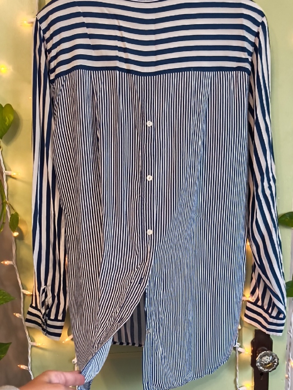 Women's Jane & Delancey Navy White Vertical Stripe Button Up & Back Blouse XL - Picture 9 of 11